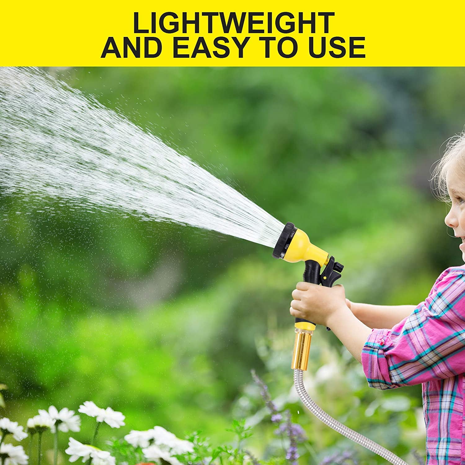 Heavy Duty Metal Garden Hose 25FT - Kink , Lightweight, 8 Function Sprayer, Stainless Steel Water Hose