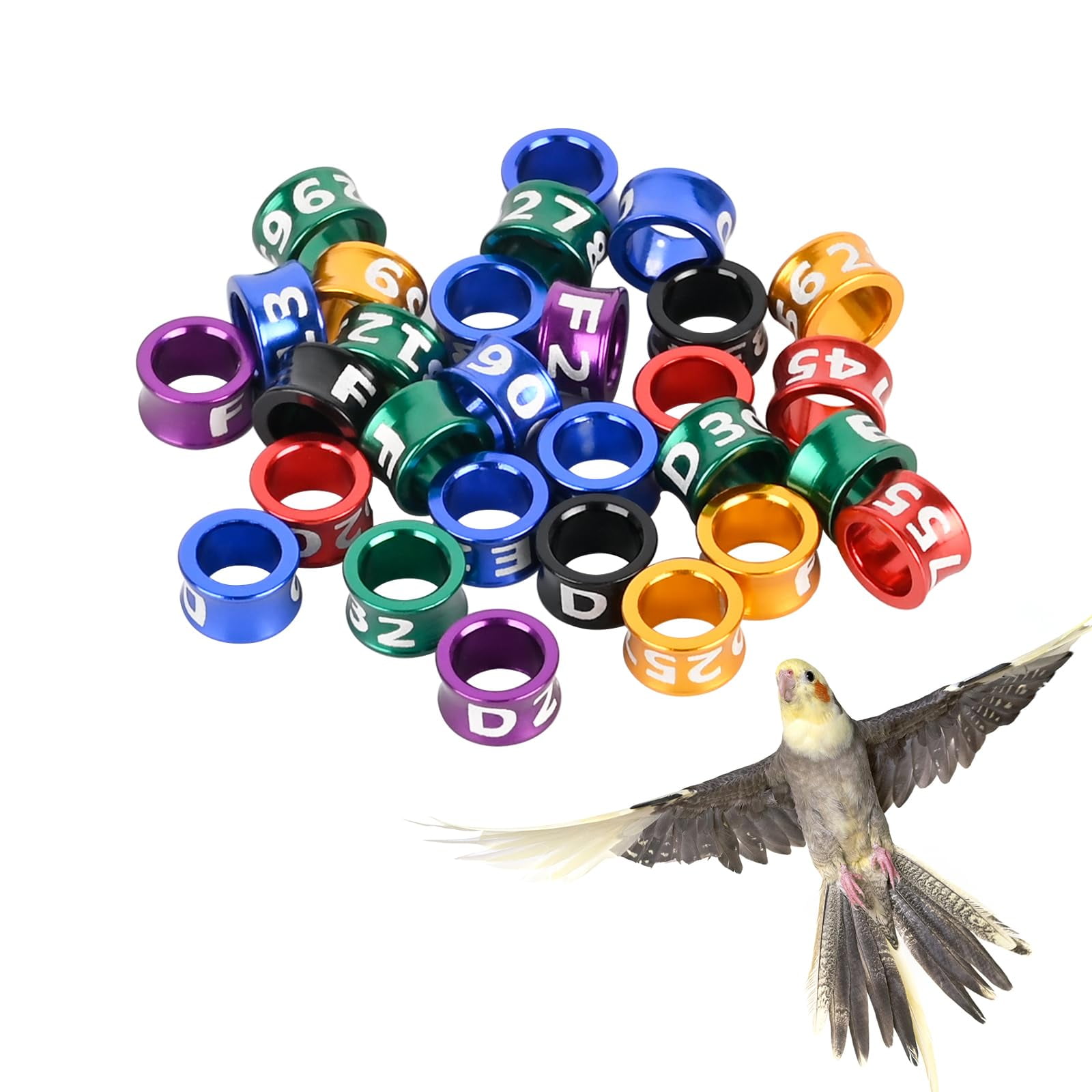 Bird Rings, Bird Bands, Bird Leg Rings, Multicolor Aluminum Pigeon Leg Rings, Identification Pigeon Training Rings Hibiscus Birds, Parrots, Peonies, Pigeons, Mixed Colors 50 Per Pack