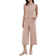 thumbnail image 4 of INSPIRE CHIC Pants Suits for Women Summer 2 Piece Outfits Sleeveless Crop Top Elastic Waist Wide Leg Pants Casual Sets XS Pink, 4 of 6