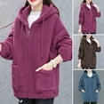 thumbnail image 2 of comerut Women Coat Thick Solid Color Pockets Long Sleeves Loose Warm Plush Zipper Cardigan Winter Jacket for Outdoor, 2 of 8