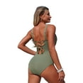 thumbnail image 3 of Tsesme Women’s Swimsuit Cowl Neck One Piece Bathing Suit Back Strappy Ruched Modest Swimwear, 3 of 9