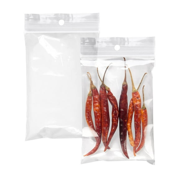 Clear Polypropylene Zipper Bags, 2 Mil with Hang Hole, 1000 Count, 4 x 6 in