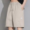 thumbnail image 2 of HOOMEUMY Men's Baggy Cotton Shorts with Pockets Drawstring Lightweight Breathable Solid Color Summer Beach Knee Length Shorts Beige M, 2 of 8