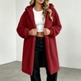 thumbnail image 6 of Women's Thick Sherpa Fleece Hooded Long Coat Oversized Cozy Warm Cardigan Jacket with Pocket Casual Fashion Winter Outer Clothing Red, 6 of 8
