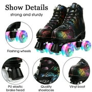 EONROACOO Womens Girls Boys Black Roller Skates Adult Light up Quad Skates(Women 7/Men 6)