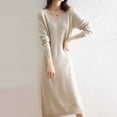 thumbnail image 2 of Vestido de punto de lana con cuello en V para mujer - Maxi de manga larga para combinar - Estilo francés - Otoño/invierno - S-XL, 2 of 4