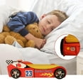thumbnail image 4 of Twin Size Race Car Bed for Kids - Red Wooden Platform Frame with LED Lights, Wheels & Slat Support ,No Box Spring Needed, 4 of 8
