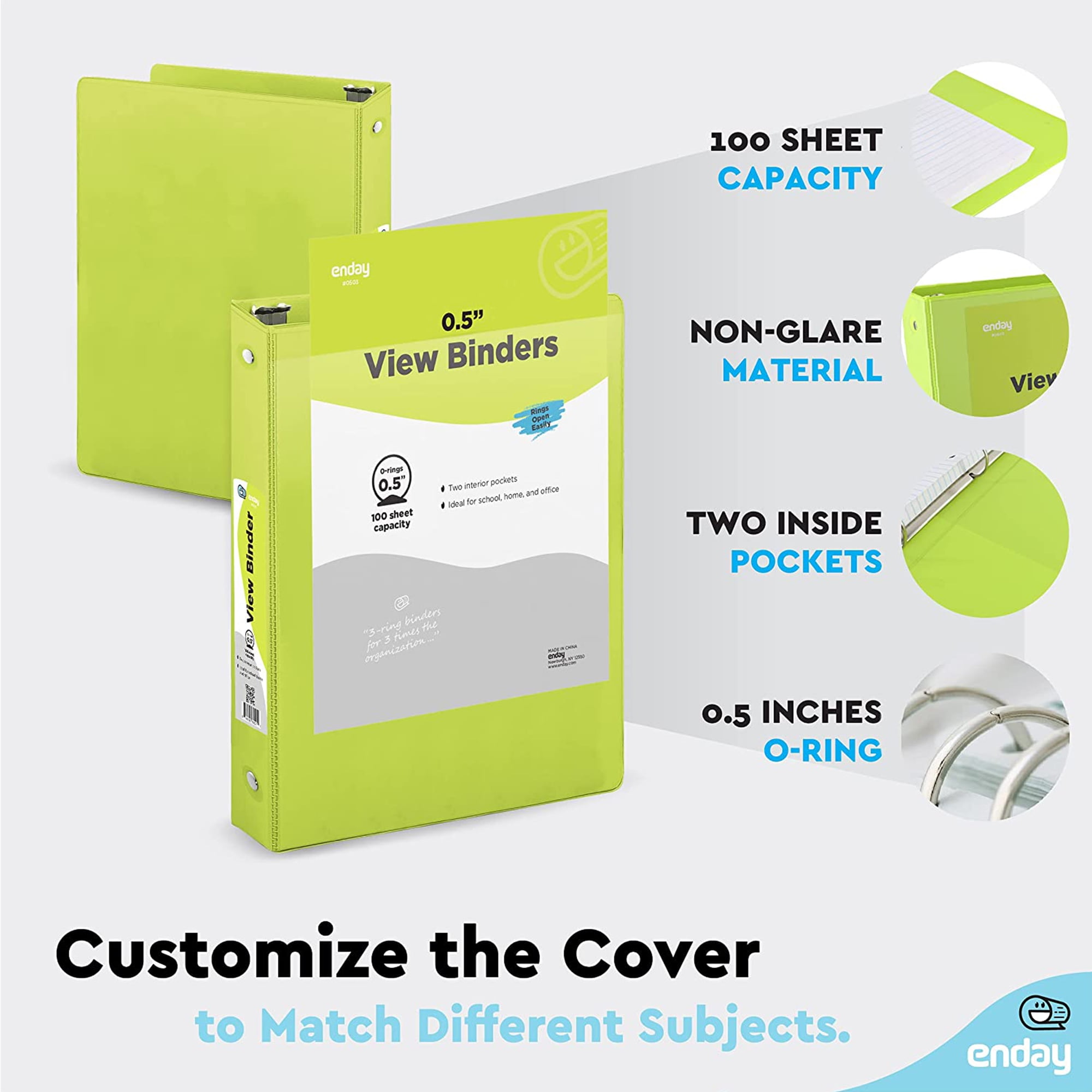 Enday 1/2 Inch Binder 3 Ring Binders with Pockets for Home, Office, School Supplies Organization, Multicolor 6 Pc