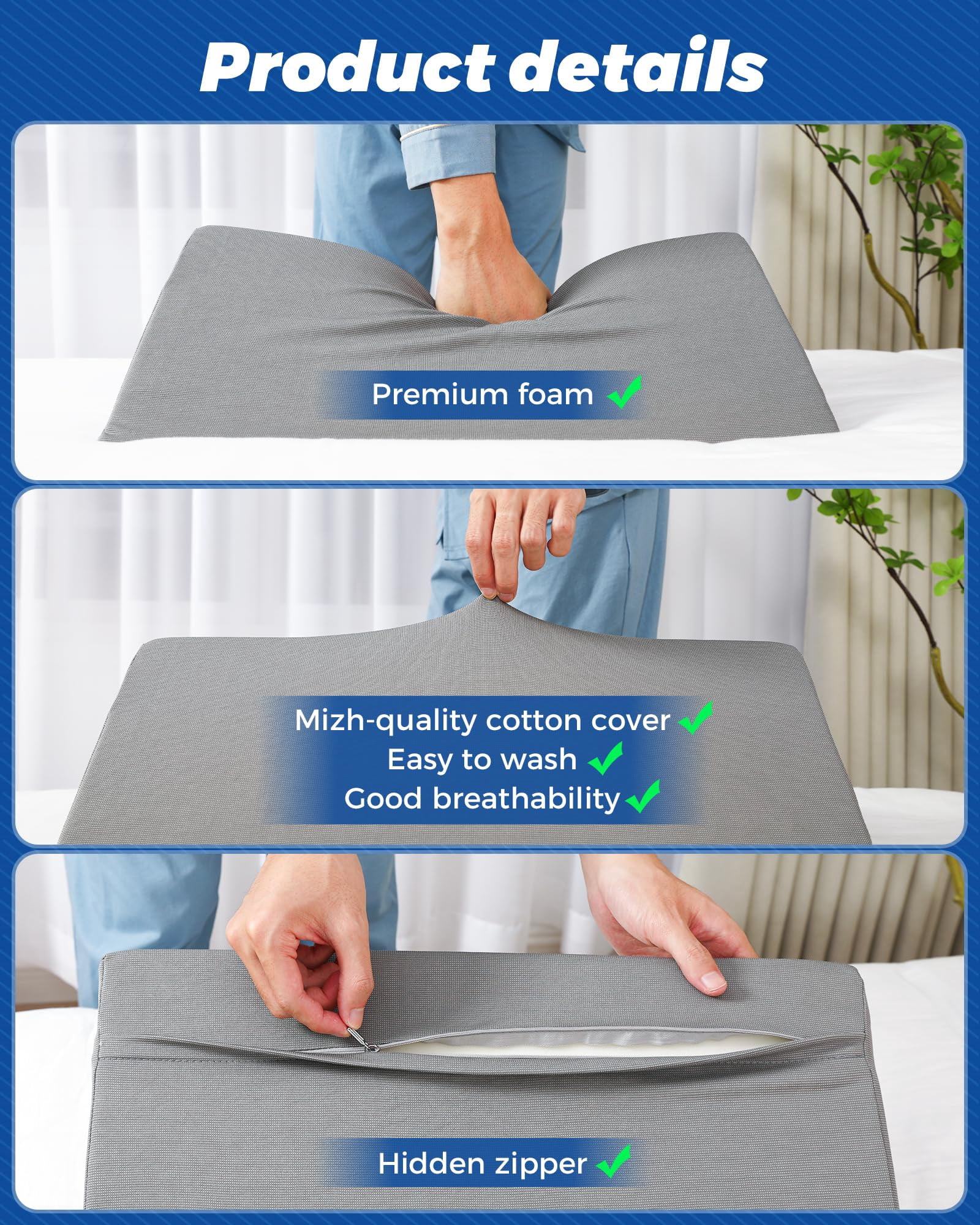 Positioning Wedge Pillow For Side Sleeping (3 In 1)  40 Degree Triangle Bed Wedges & Body Positioners Preventing After Knees Elevated Grey