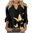 thumbnail image 2 of Must-Have Wardrobe Essential HIMIWAY Womens Fashion 3/4 Sleeve Shirts For Women Pattern Print Graphic Tees Blouses Casual Plus Size Basic Tops Pullover Gold S, 2 of 5