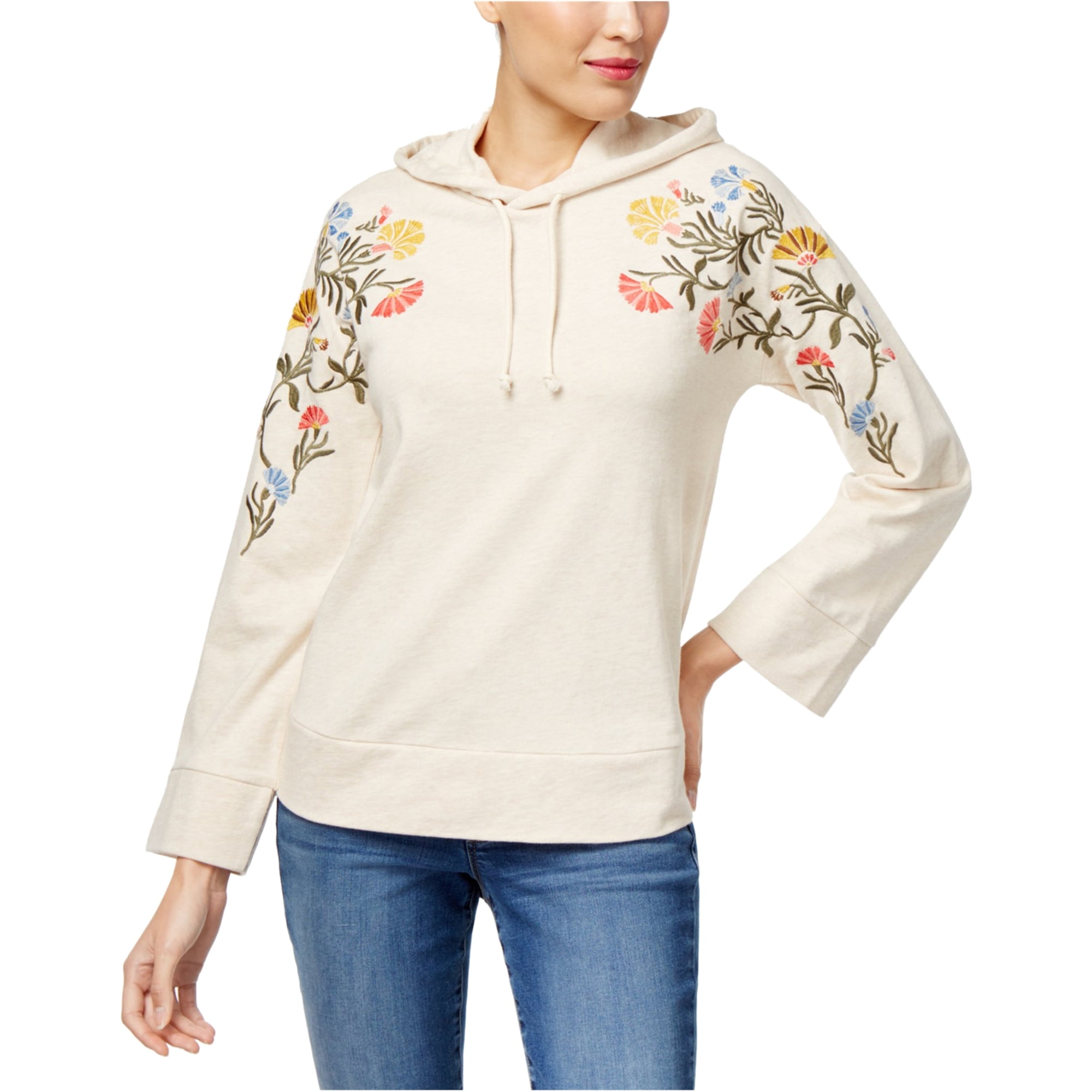 Style & Co. - Style & Co. Womens Embroidered Hoodie Sweatshirt, Beige