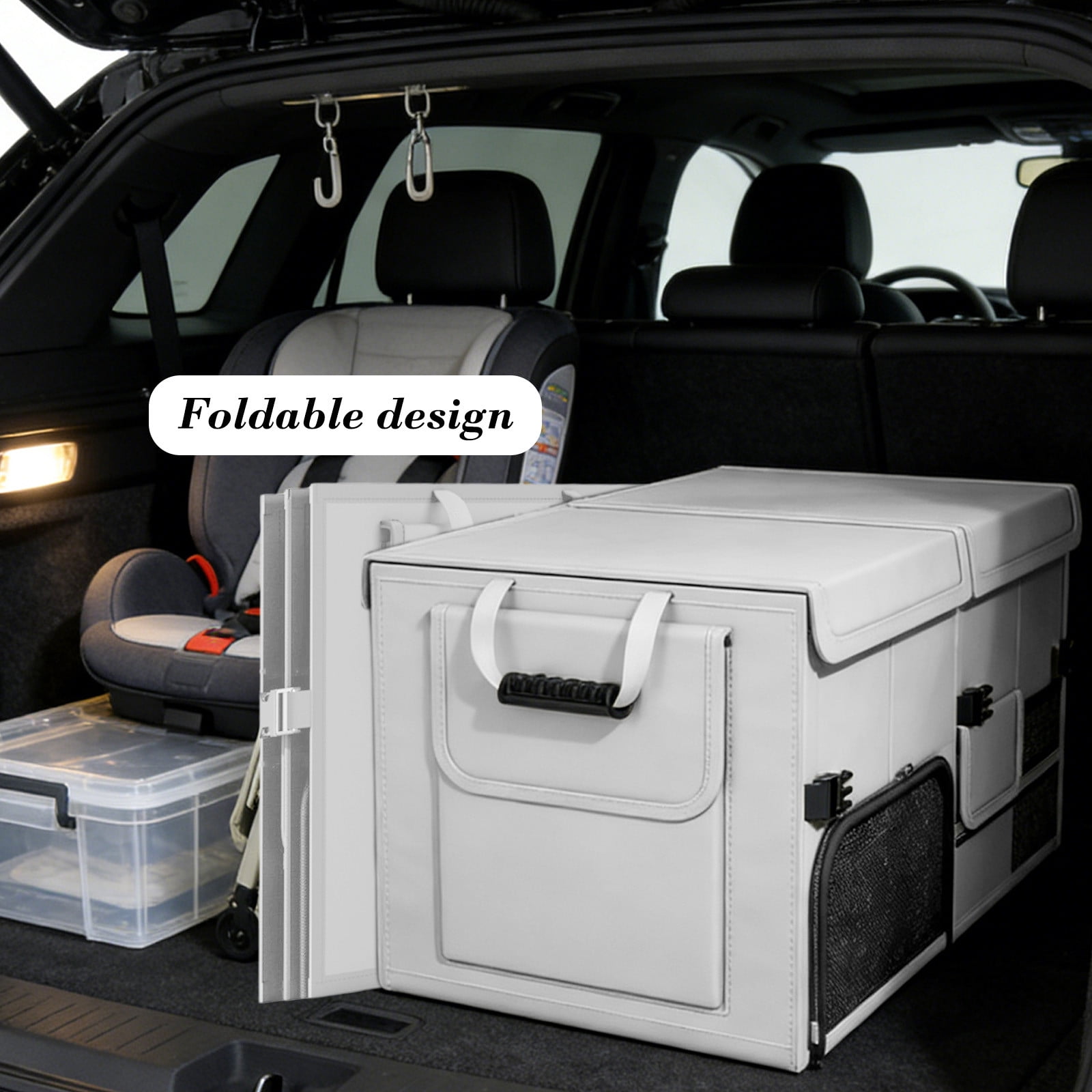 YIMWNYI Foldable Car Trunk Organizer Waterproof Storage Box, Collapsible Backseat Gear Container for Camping, Travel, Road Trips, Car Accessories, Portable Vehicle Organizer