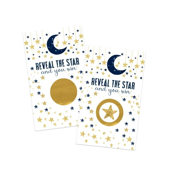 Twinkle Little Star Scratch Off Game Cards - 30 Pack, Celestial Navy & Gold for Baby Showers, Graduation, Birthdays by Paper Clever Party