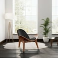 thumbnail image 3 of Three-Legged Shell Chair Mid-Century Wood Chair Black PU Leather Chair for Living Room, Reading Side Chair,Rosewood, 3 of 11