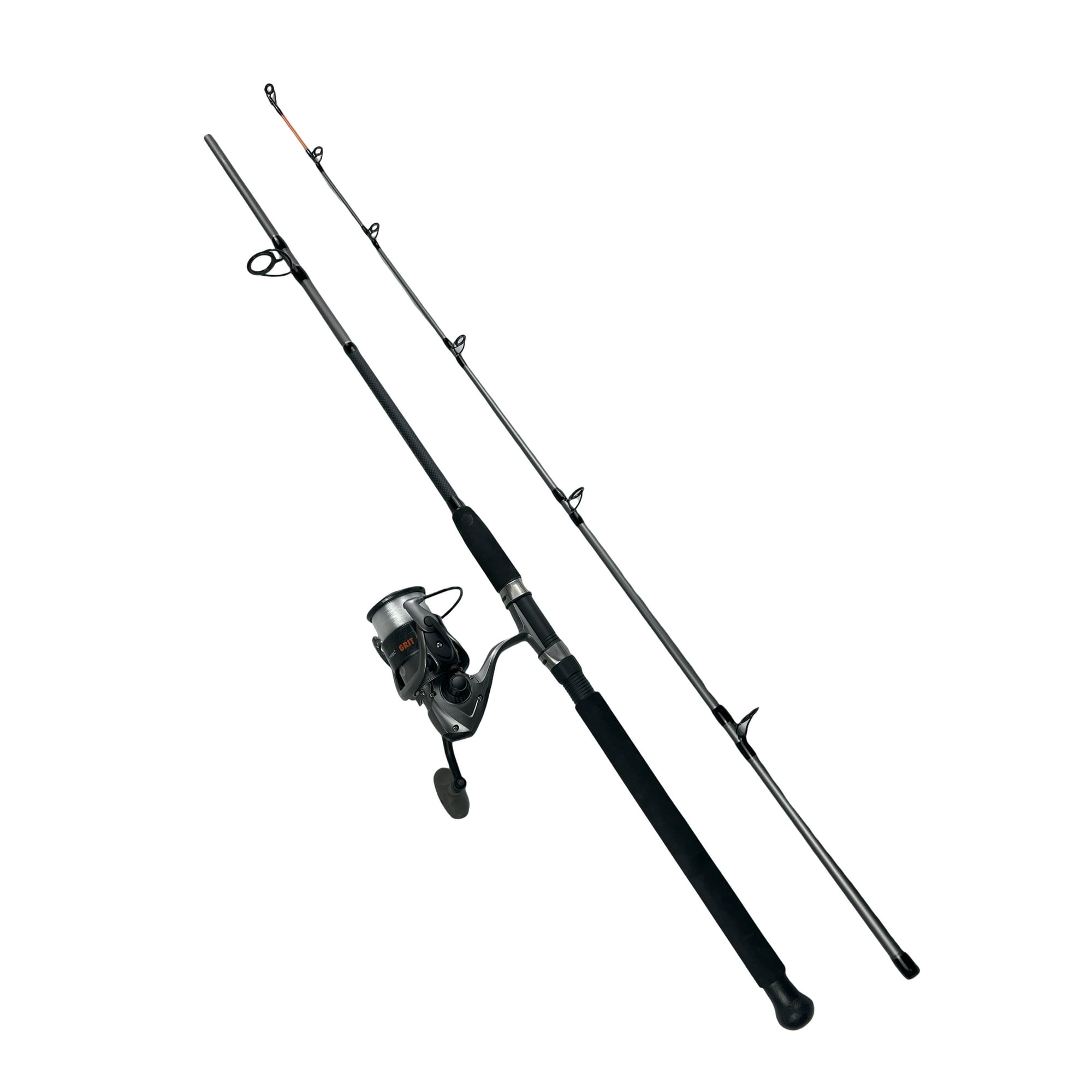 Ozark Trail Grit Stick Spinning Fishing Rod and Reel Combo, 7 ft Medium Heavy 2-Piece Rod, Size 5000 Reel, Left/Right Hand Retrieve, Grey with Orange