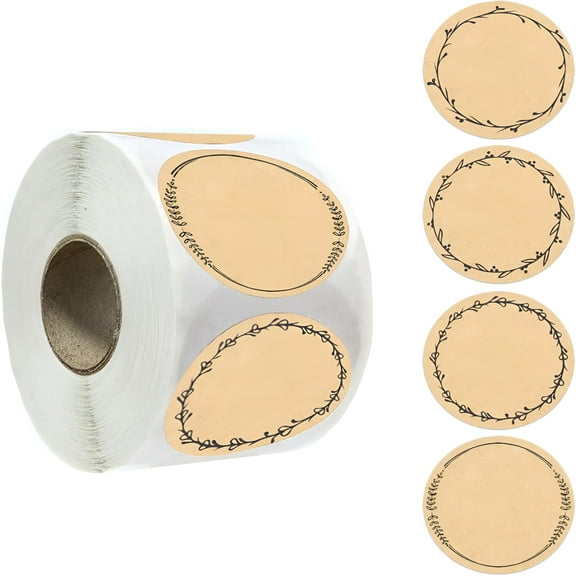 CCOCC 500PCS Canning Label Stickers for Jars and Lids,2Inch Round Jars Labels for Mason Jar,Wreath Designs Kraft Sticker Labels for Food Containers Candle Pantry Spice Lids Bottle Labels