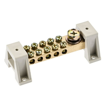 Uxcell Terminal Ground Bar Screw Block Barrier Brass 11 Positions with Bracket for Electrical Distribution
