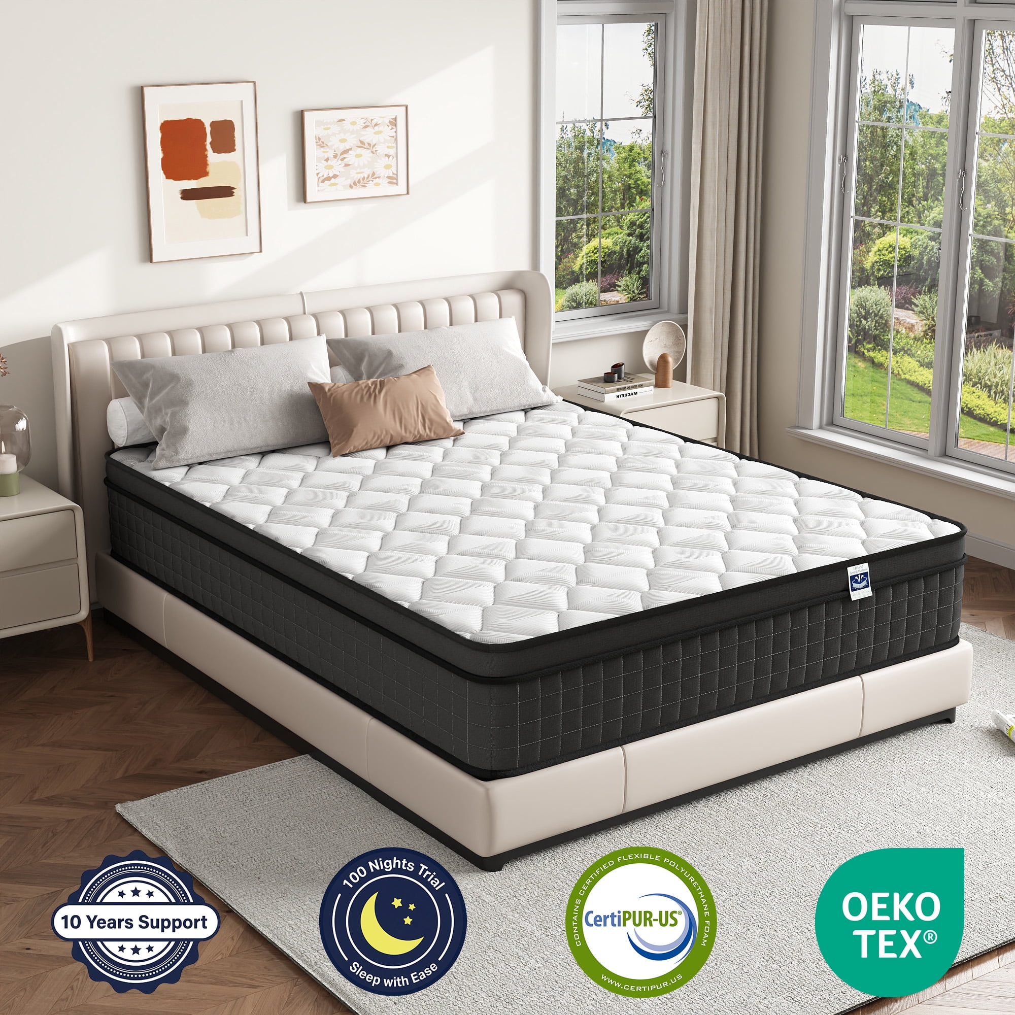 Queen Size 12" Hybrid Mattress - Gel Memory Foam & Pocket Springs, Medium Firm Feel, Motion Isolation, Pressure Relief, CertiPUR-US