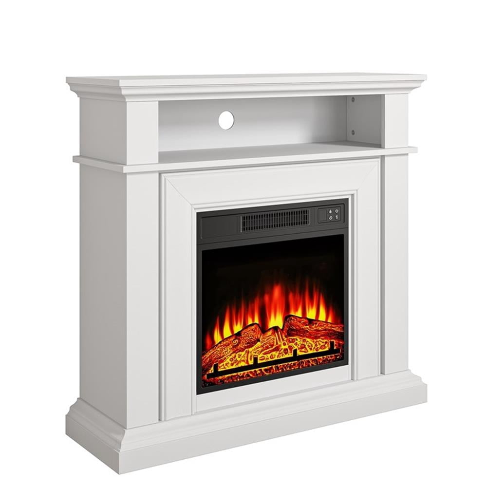 Maklaine Wood White Electric Fireplace Rectangular Adjustable LED Flames 36" Unassembled