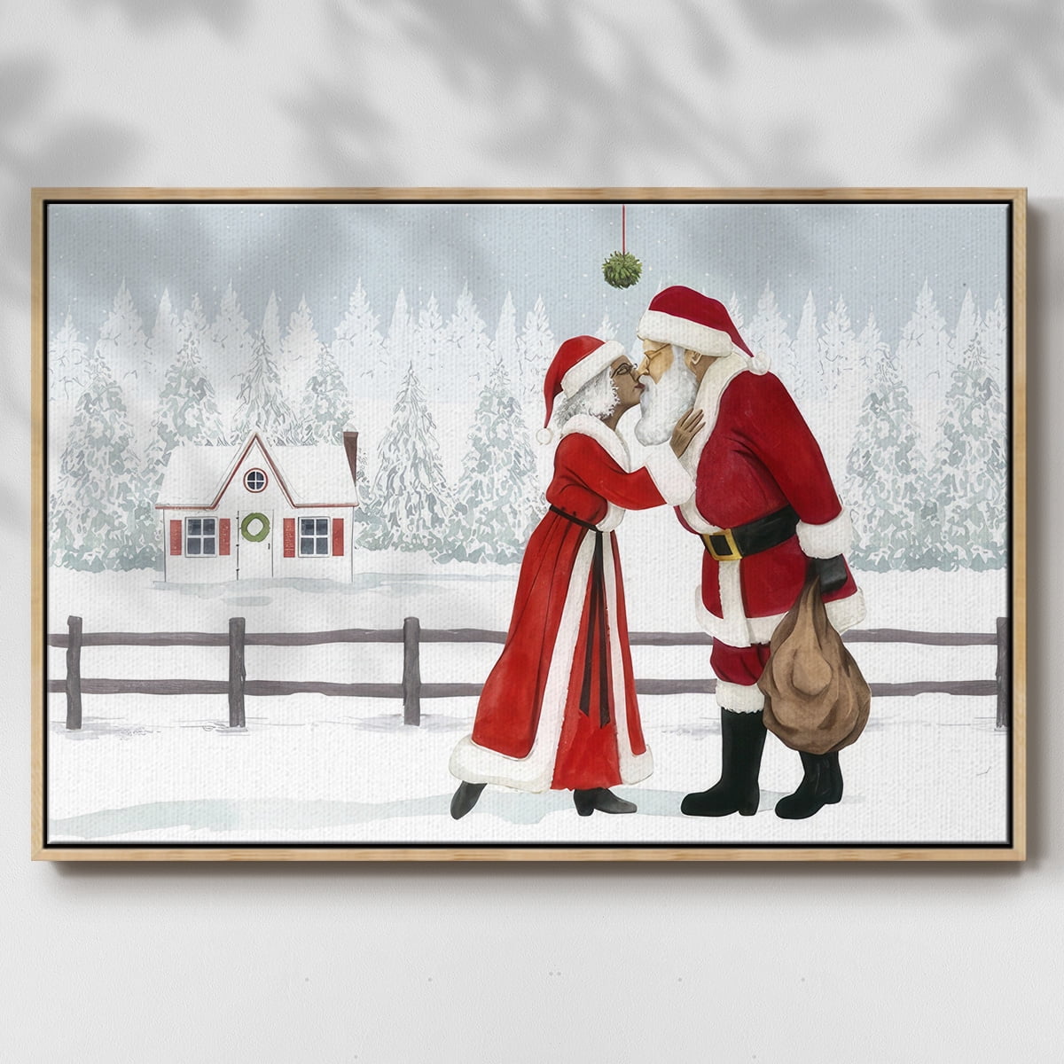 Christmas Love Collection A - Framed Gallery Wrapped Holiday Canvas - 27 x 41 - Natural Wood Frame