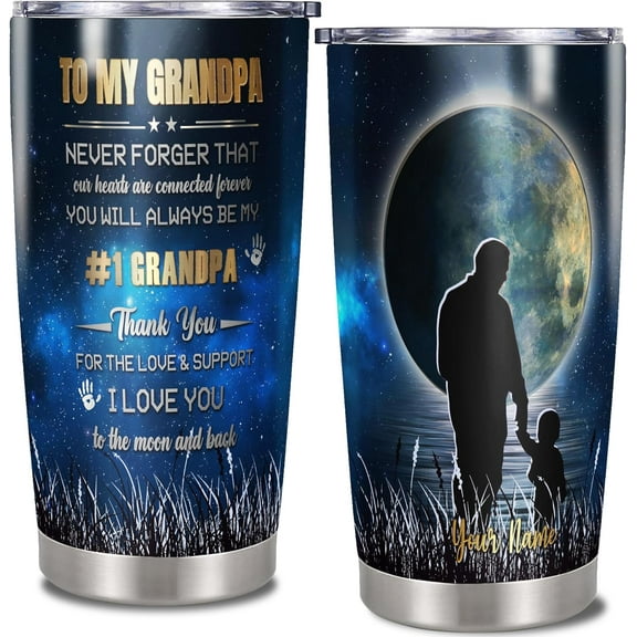 Personalized Grandpa Tumbler Customized Name Dad Grandfather With Grandson Granddaughter Insulated Cups Coffee Mug 20oz with Lids Stainless Steel Ideas Gifts To My Grandpa