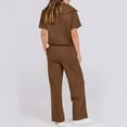 thumbnail image 4 of vigerkar Women 2 Piece Set Summer Outfits Sweatsuit Half Zip Cap Sleeve Sweatshirt Wide Leg Sweatpant Tracksuit Sets Brown, XXL, 4 of 6