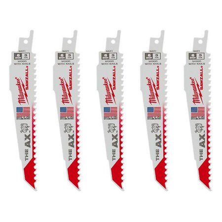 6 In. 5 TPI AX Nail Embedded Wood Cutting SAWZALL Reciprocating Saw Blades (5-Pack)