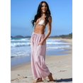thumbnail image 5 of Women's Wide Leg Striped Pants Casual Loose Drawstring Low Waist Palazzo Harem Pants with Pockets Pink L, 5 of 8