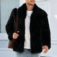 thumbnail image 2 of Men Cropped Fuzzy Jacket Winter Warm Coat Open Front Outerwear,Lapel Long Sleeve and Pocket Daily Casual Comfy Wear,Black,M, 2 of 8