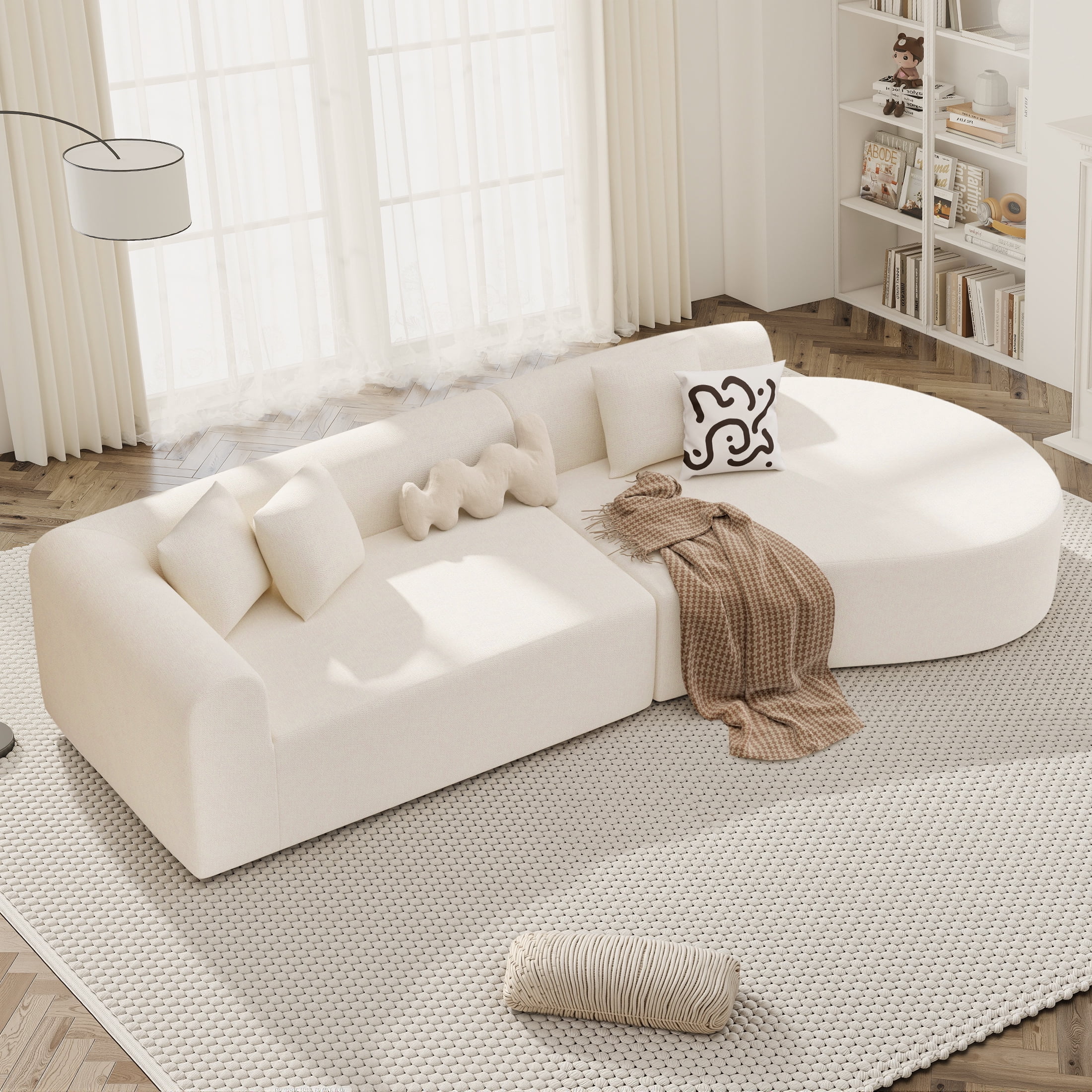 Hawsaiy 126" Oversized Modular Sectional Sofa, Modern Deep Seat Curved Cloud Couch, Soft Chenille Upholstered Sofa for Living Room, Beige, No Assembly