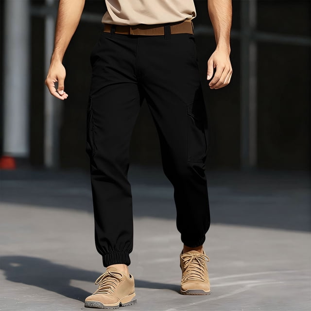 Ceisia Men's All-Season Cargo Pants - Outdoor Fashion Gift Solid Casual Elastic Waist Multi-Pocket Nylon-Spandex Pants