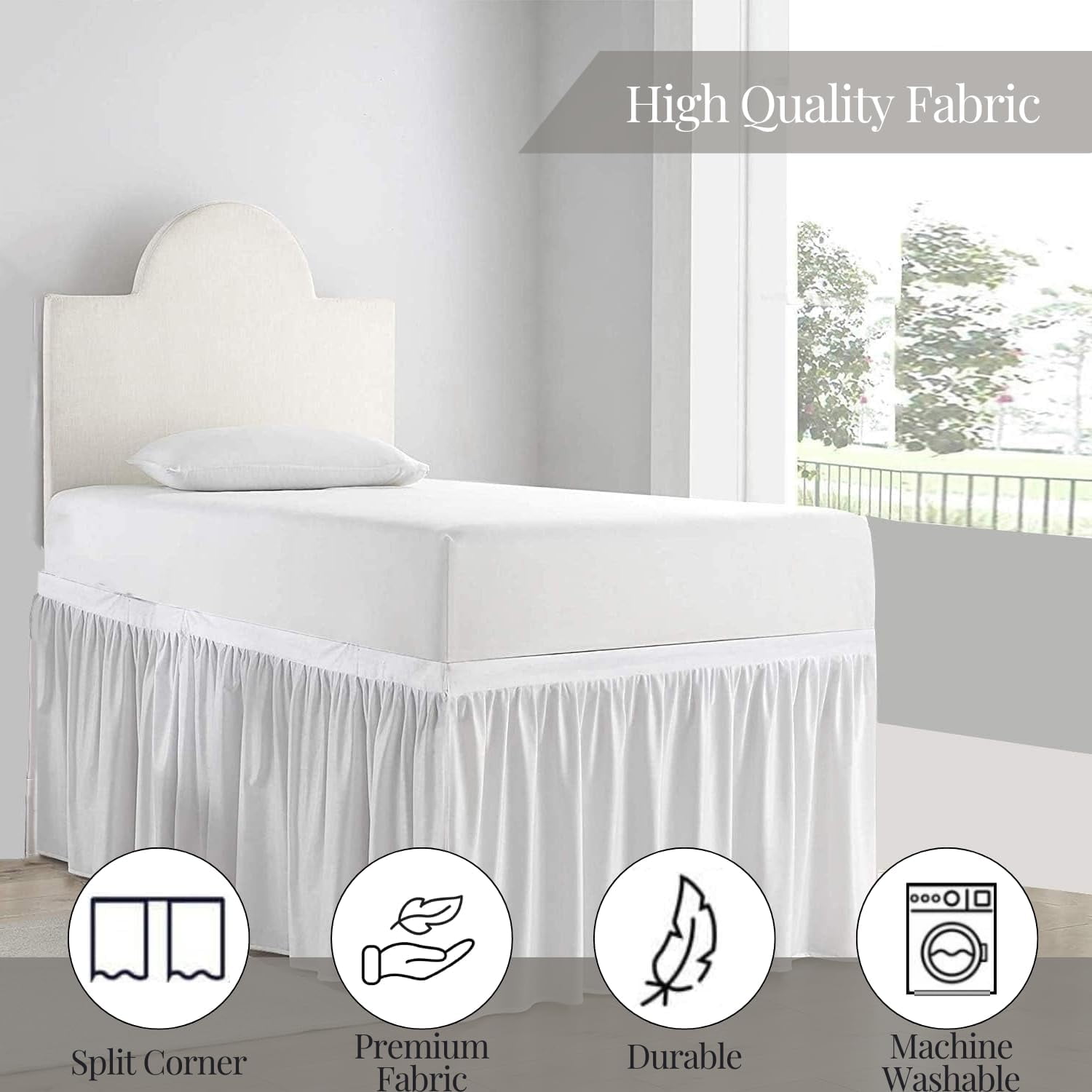 College Dorm Bedskirt, 38 Inch Drop 100% Microfiber Lightweight Ruffled, Twin-XL Size (39" x 80") Elastic Bed Skirt - Burgundy Solid
