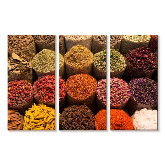 Elephant Stock Spice Baskets Wall Art - Horizontal Multi Panel Canvas - Living Room Wall Decor - Food And Drink Multi Panel - Orange And Green Decor - 23" x 14"