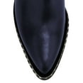 thumbnail image 4 of YDN Women Studded Mid Chunky Heeled Ankle Booties Pumps Closed Almond Toe Short Combat Boots Buckle Strap Cutout Shoes Size 15 Navy Blue, 4 of 5