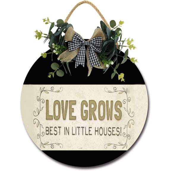 Eveokoki 12" Rustic Wooden Love Grows Best In Little Houses Signs for Front Porch, Porch Decor Sign, Rustic Wooden Door Hangers Front Door Outdoor Hanging Vertical Sign
