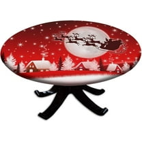 Elastic Edge Fitted Round Tablecloth, Christmas Eve Snowflake Washable Wipeable Table Cloths, for Indoor Holiday Family Banquet and Outdoor Patio Use, Fit for 44" Table