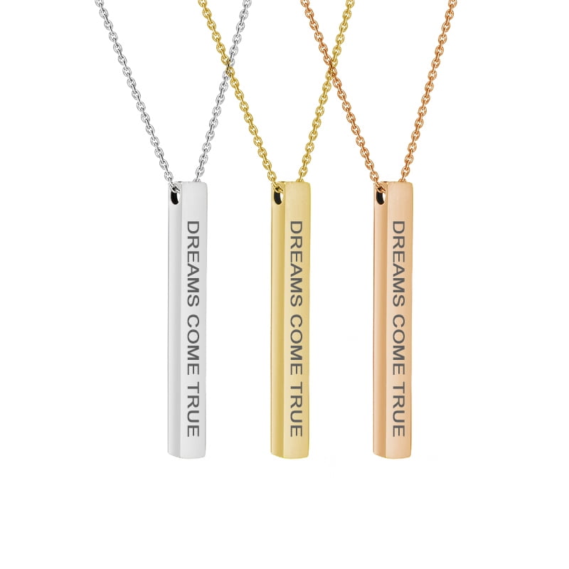 Anniversary Day Gift for Her Motivational 4-Sides Bar Necklace Stainless Steel Inspirational Birthday Jewelry Gift for Her 18" Cable Chain with Gift Box [Silver - Dreams Come True]