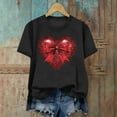 thumbnail image 6 of Xuyuer Valentine's Day Women's Graphic Cute Bow Tees Casual Print Round Neck T Shirt Summer Short Sleeve Trendy Tops Dressy Aesthetic T-Shirt Aesthetic Tee Tops Pink Bow Girly Tee, 6 of 6