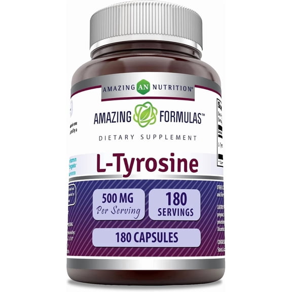 Amazing Formulas L-Tyrosine 500 mg Per Serving 180 Capsules | Amino Acid Supplement | Non-GMO | Gluten Free