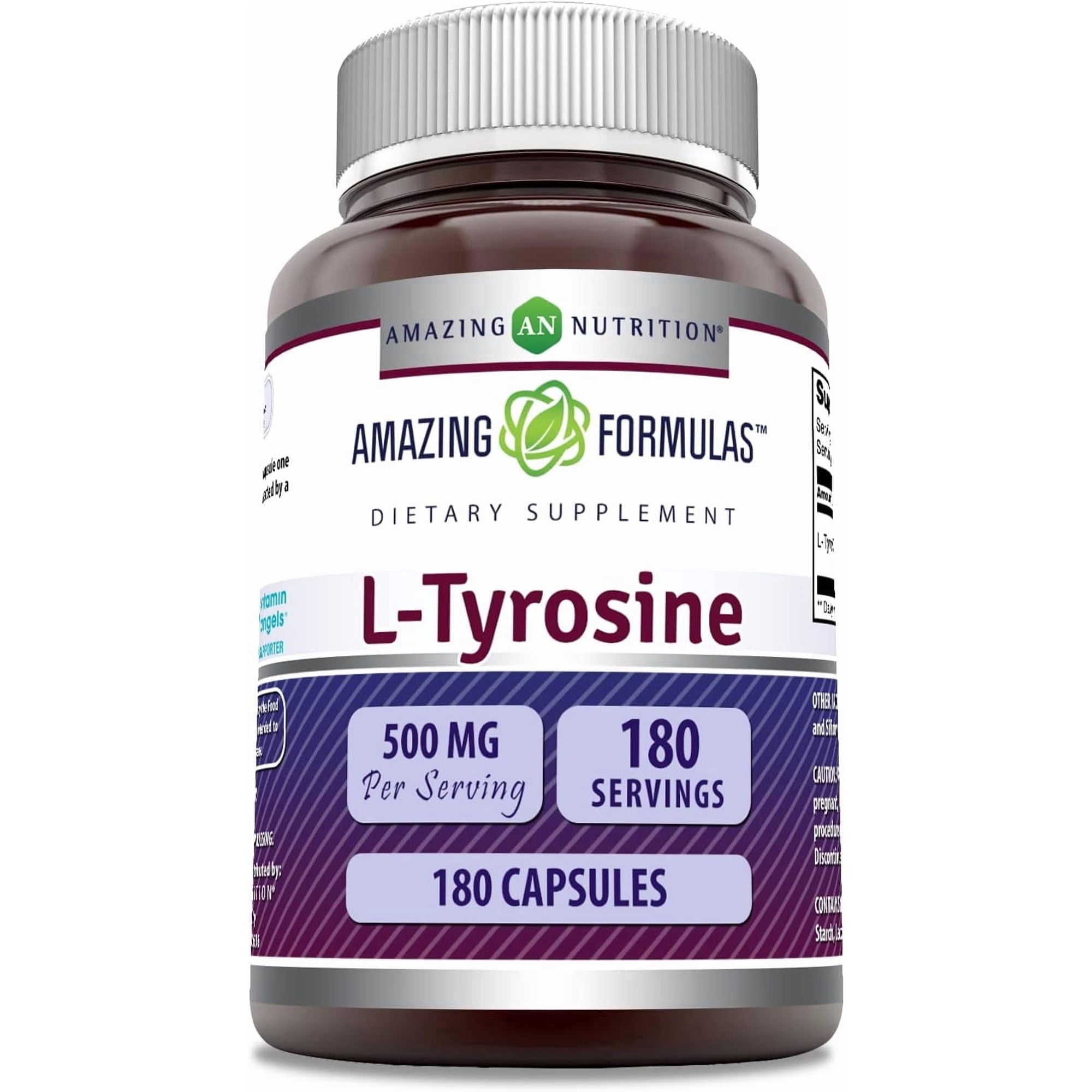 Amazing Formulas L-Tyrosine 500 mg Per Serving 180 Capsules | Amino Acid Supplement | Non-GMO | Gluten Free