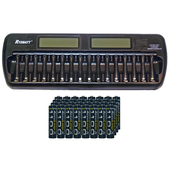 16 Bay AA / AAA LCD Battery Charger   32 AAA 1100 mAh Acculoop-X NiMH Batteries