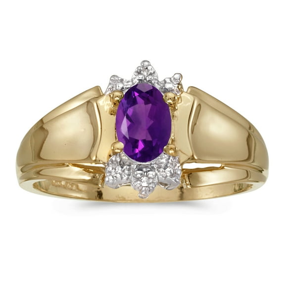 10k Yellow Gold Oval Amethyst And Diamond Ring