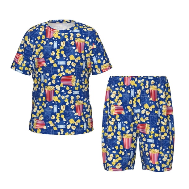 Balery Cute Popcorn Conjunto de Pijama Infantil de Manga Corta con Estampado – Ropa de Dormir de Algodón Suave-Small