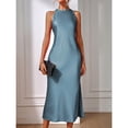 thumbnail image 7 of Dusty Blue Elegant Sleeveless High Neck Maxi Dress With Fishtail Hem, 7 of 7