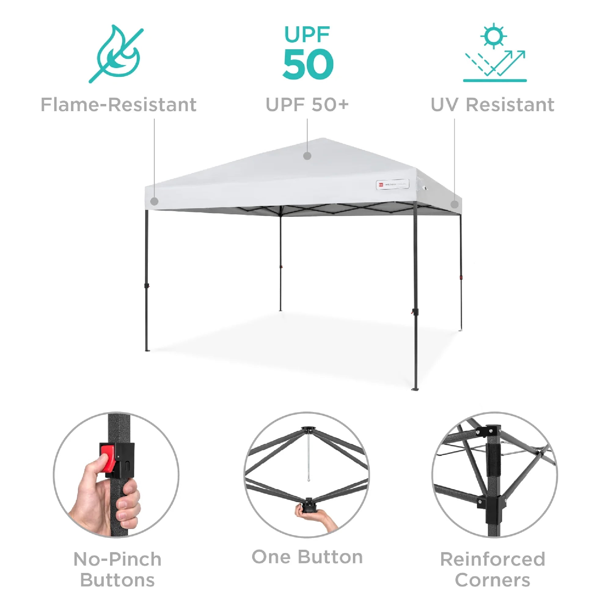 Best Choice Products 10x10ft Easy Setup Pop Up Canopy w/ 1-Button Setup, Wheeled Case, 4 Weight Bags - White