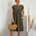 thumbnail image 6 of Jiyugala Summer Dresses 2023 Solid Color Fashion OL Cotton Linen Round Neck Dress, 6 of 6
