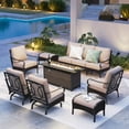 thumbnail image 2 of 9-Seat Outdoor Patio furniture Set with 56” Fire Pit Table, Patio Fire Pit Set with Rocking Chairs & Ottomans, 8-Piece Outdoor Conversation Set, Beige, 2 of 17