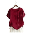 thumbnail image 3 of Shiusina Womens Casual Loose Button Linen Plus Size Daily Boho Tanic T-Shirt Blouse Tops Red, 3 of 4