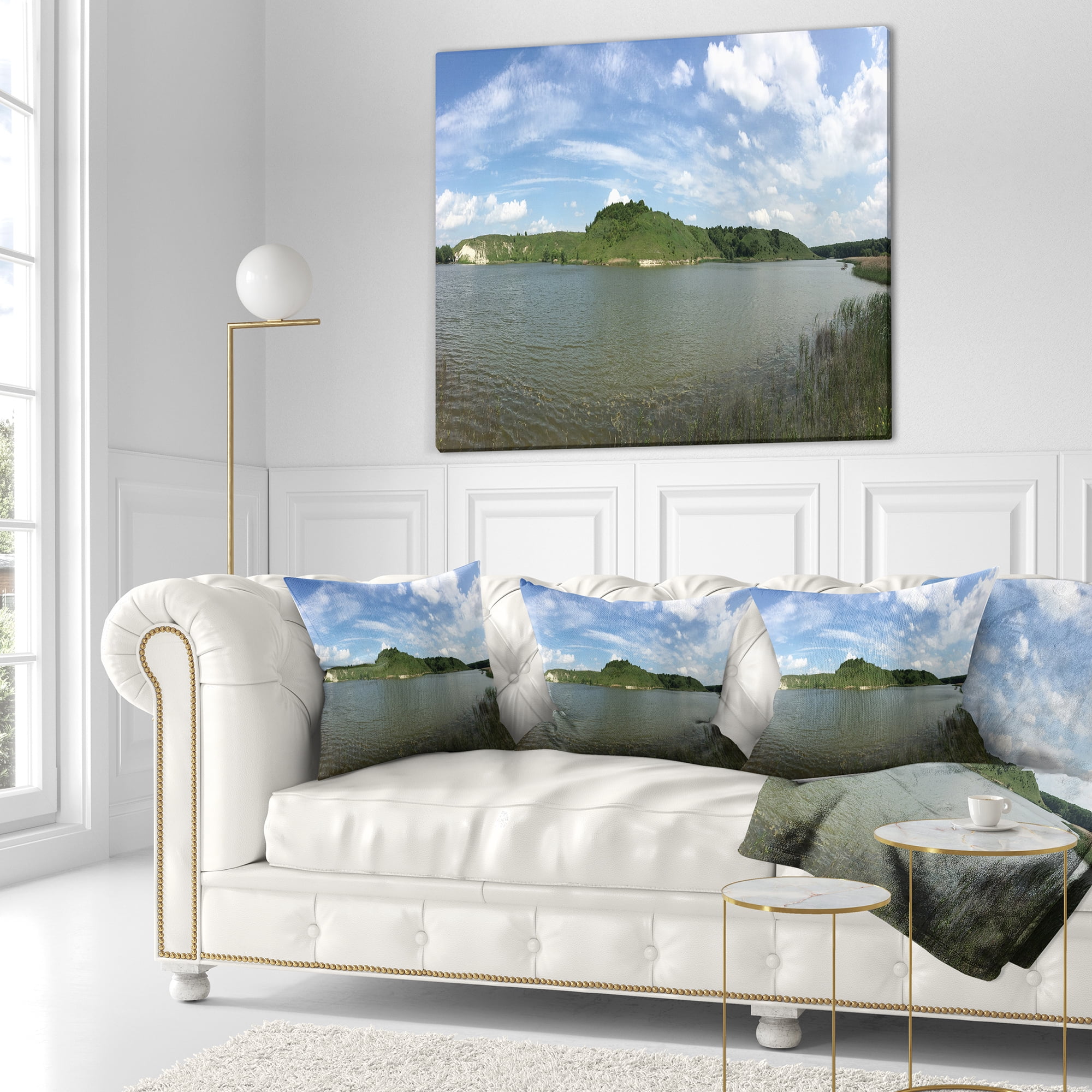 Designart Wide Lake Trees Sky Landscape - Landscape Printed Throw Pillow - 16x16