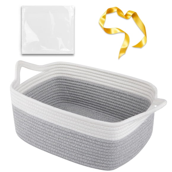 Cesta de regalo OIAHOMY, cuerda tejida pequeña con bolsas de regalo, color gris y blanco